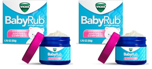 Image of Vicks BabyRub Chest Rub Ointment with Soothing Aloe, Eucalyptus, Lavender, and Rosemary, from the makers of VapoRub, 1.76 oz (Pack of 2)