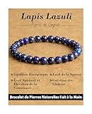 Landorilo Bracelet en Pierres Naturelles Thérapeutiques de 6 mm, Adapté aux Femme et aux Homme, Bracelets en Perles de Cristal Élastiques, Cadeau d'anniversaire ou de Noël（Lapis Lazuli）
