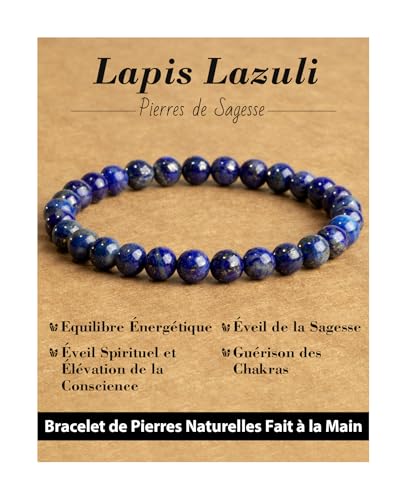 Landorilo Bracelet en Pierres Naturelles Thérapeutiques de 6 mm, Adapté aux Femme et aux Homme, Bracelets en Perles de Cristal Élastiques, Cadeau d'anniversaire ou de Noël（Lapis Lazuli）