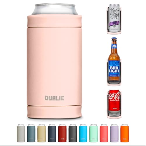 DUALIE 3 in 1 Insulated Can Cooler - Universal Size for 12 oz Cans, Slim Cans, and Bottles - Rose