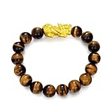 CHOW TAI FOOK 999 24K Gold Pixiu Charm with Tiger Eye Agate Large Marbles Bracelet