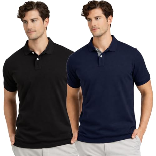 Image of Men's Premium Cotton Pique Polo T-Shirt, Classic Fit Short Sleeve Casual Summer Shirt, Soft & Breathable Fashion Polo
