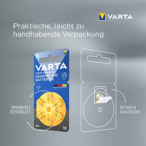 VARTA Hörgerätebatterien Typ 10 gelb, Batterien 60 Stück Vorratspack, Power on Demand, wireless approved, Größe p 10 für Hörgeräte & Hörhilfen, Made in Germany