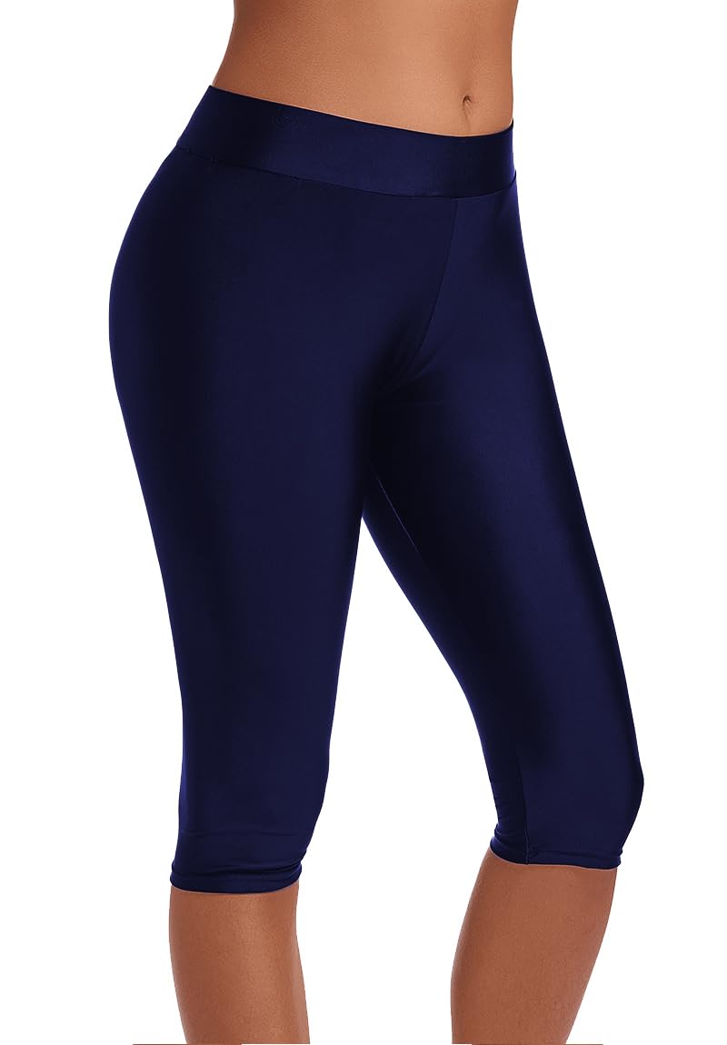 Akaeys Pantaloncini da bagno da donna, lunghezza al ginocchio, leggings con protezione solare, pantaloni sportivi crop da nuoto, tankini