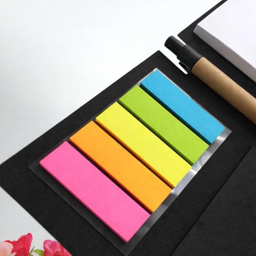Image of AccuPrints Compact Sticky Notes Organizer with Pen Holder Black Paper Cover Colorful Sticky Tabs Button Closure 15.3x10cm