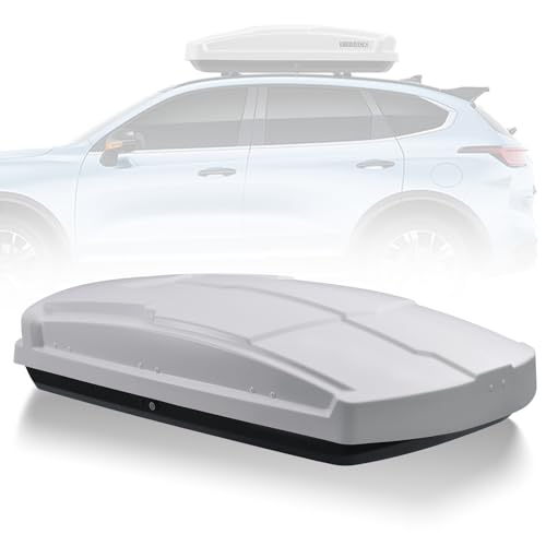 DOPERFE Roof Cargo Box, Waterproof Hardshell Roof Storage Box, Security Lock, ABS and PMMA Premium Materials, Dual Sided Openings, 15.5 Cubic Feet of Storage Space (15.5 Cubic Feet-White)