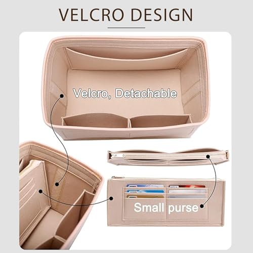 OAikor Purse Organizer Insert Compatible with LV Speedy 30 Bag Insert,Premium Felt Lightweight 30 Bag Organizer with Base Shaper, Tote Handbag Inner Divider Purse Accessories with Zipper Pocket,Beige