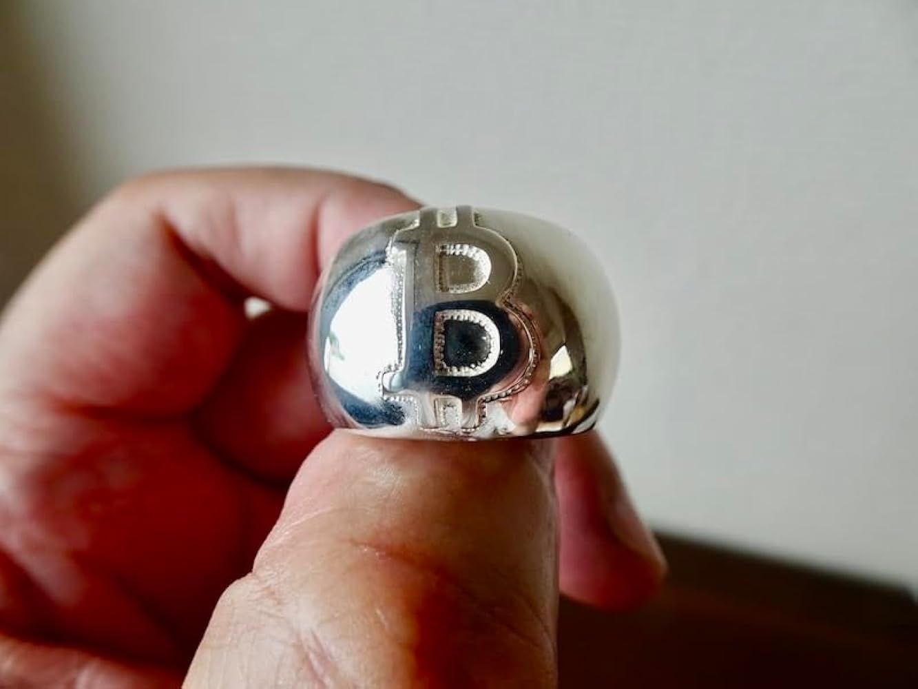 仁尾彫金『k１８ゴールド、ビットコイン甲丸リング』ハンドメイド391b