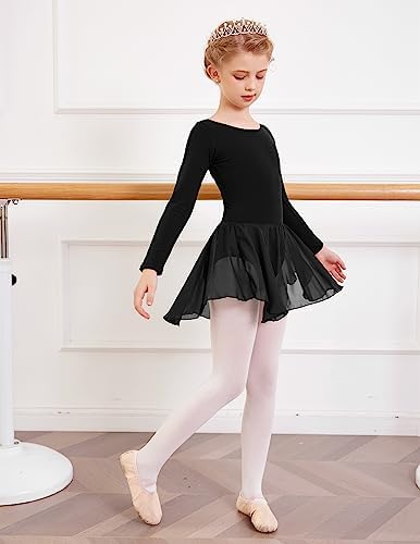 Arshiner Kids Girls Classic Long Sleeve Leotard Dance Ballet Dress, Black, 150 — view 7