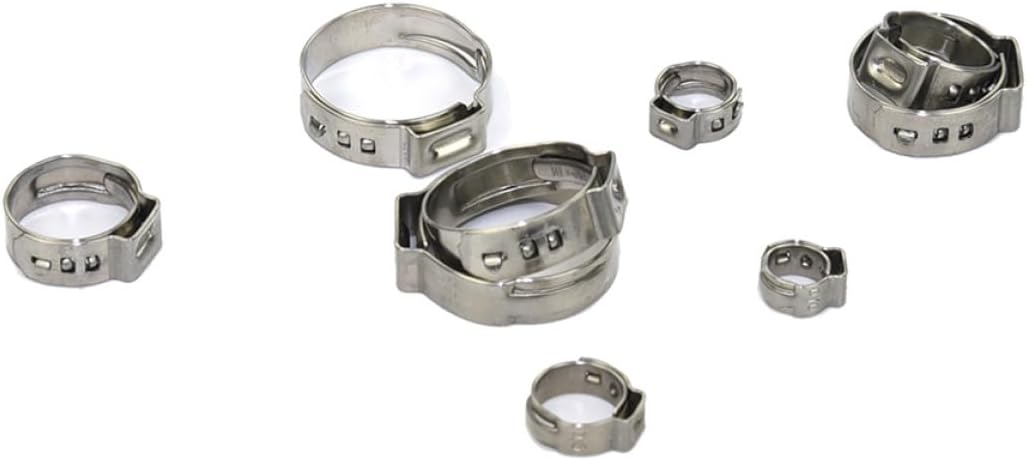 80 Piece Stainless Steel Single Ear Hose Clamps 7-21.0mm Adjustable | Rounded Band Design, Silver Finish, Automotive and Electronic Use, Prevents Hose Damage, 80pcs Set