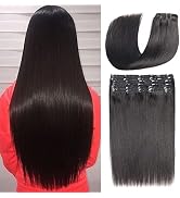 Full Head Straight Human Hair Clip ins Extensions for Black Women 16 Inch 200g Straight Human Hai...