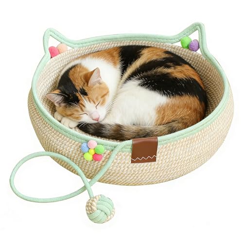 Cama para Gatos de Interior de Cesta Trenzada con Pelota y Rascador Tipo Cuna 2