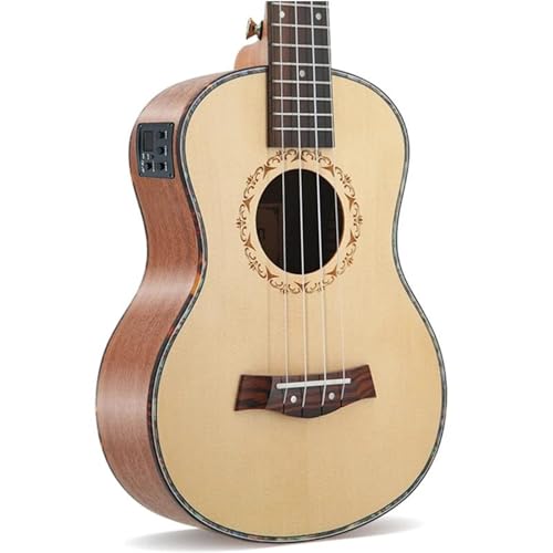 ukulélé adulte 26 Pouces Ukulélé Guitare En Bois Massif 4 Cordes Guitare Hawaïenne Table En Épicéa Ténor Ukulélé Électrique(B)