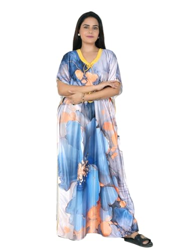 Image of Women's Printed Satin Blend Kaftan Nighty /Nightgown /Nightwear /Maxi WSR-185