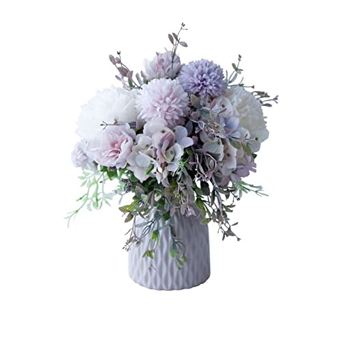 Künstliche Hortensien & Pfingstrosen Seidenblumen Strauß - Champagnerfarben, 44 Cm, Für Deko & Hochzeit