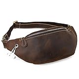 Leathario Riñonera de Marcha Viaje Cuero Genuino Vintage Bolso de Cintura Cadena Running para Hombres al Aire Libre Deporte Senderismo