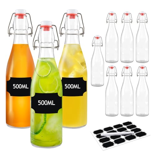 DZAEMOSIIE 10 Stück Glasflaschen 500ml mit Bügelverschluss Bügelflaschen Zum Befüllen Kleine Flaschen Zum Befüllen Glasflaschen für Öl Essig Saft Limonade Eierlikör Sirup