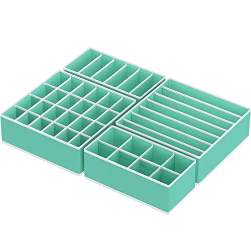 Image of Simple Houseware 4-Pack Drawer Organizer Set - Closet Dividers for Underwear, Socks, Bras, Scarves, Ties - Foldable Non-Woven Storage Boxes, Turquoise