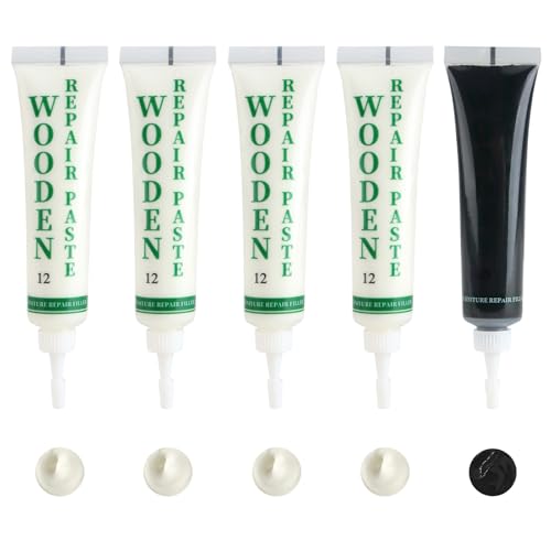 Kit de Reparación de Muebles de Madera, 2 Colores Masilla Reparadora Parquet, Relleno de Retoque Negro, Blanco, Kit de Reparación de Suelos Laminados de Roble para Arañazos, Agujeros