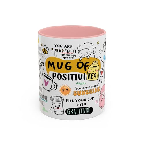 Image of Motivational Mug of Positivi-Tea, Positivity Coffee Mug, Self Care Cup for Her, Inspirational Quote Gift, Positive Daily Affirmations, Gift Idea for Her, Girlfriend, Mum (Pink, 11oz)