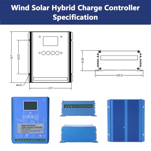 Kit generatore Eolico, regolatore di Carica, generatore per Turbine Verticali, apparecchiature per l'energia elettrica, regolatore Ibrido Eolico-Solare off-Grid da 2000 W con Display LCD, ge