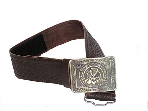 AAR Leather Celtic Design Kilt Belt Black & Brown With Antique Finish Buckle Scottish Highland