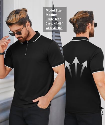 ZITY Mens Quarter Zip Polo Shirts Casual Classic Short Sleeve Contrast Collar Polo T Shirts2