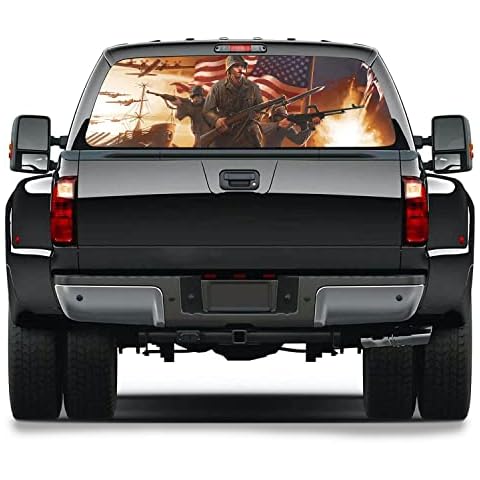 Beerpongtoss American flag decals for trucks, Waterproof Rear Window Decals For Trucks, SUV Back Window Graphics For Truck , Truck Window Decals For Vehicles, Truck Decals Sticker 66 x 22 Inches (SOLDIERS WAR) Cover