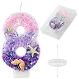 Velas de cumpleaños, estrellas de mar y perlas para decoración de tartas de fiesta temática de sirena (número 8)