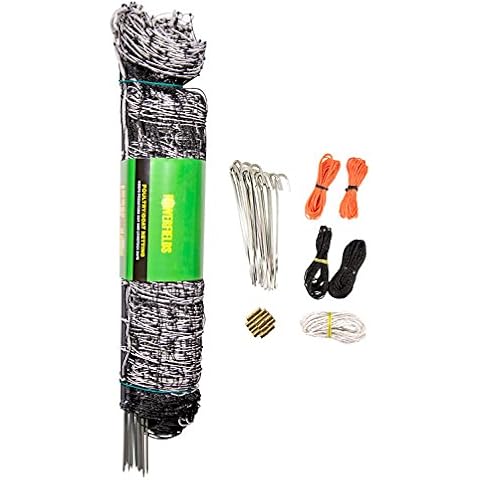 Powerfields P-89-W Electric 40" Poultry / Goat Fence-Netting, 40-Inches Tall x 165-Feet Long Netting, 15 Line Post, 19 Stakes, 2 Tie Down Cords, Repair Kit, Black/White Netting Cover