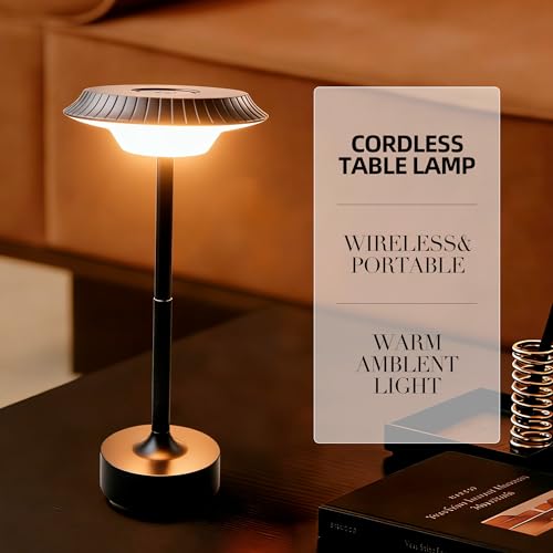 Goodoo Rechargeable Cordless Table Lamp, Touch Control LED Metal Table Light with 3 Color Modes Stepless Dimming, Portable Battery Powered Table Lamps for Outdoor/Patio/Restaurant/Camping (Black) — view 6