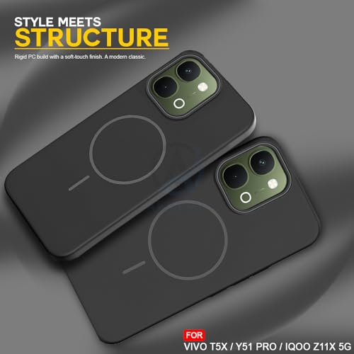 Image of AESTMO Shockproof Back Case Cover for iQOO Z11X / Vivo T5X / Vivo Y51 Pro 5G | Slim Hard Shell | Hard Back Cover for iQOO Z11X / Vivo T5X / Vivo Y51 Pro 5G (Compatible with MagSafe Accessories, Black)