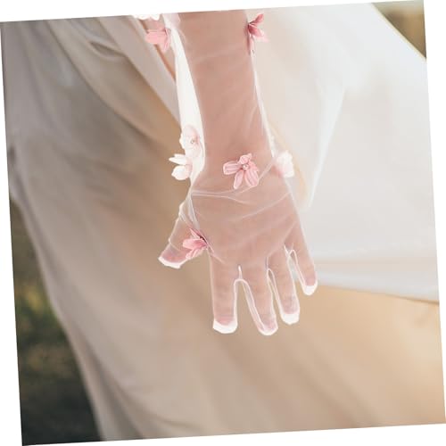 Guantes largos de tul rosa cómodos y elegantes para bodas 5