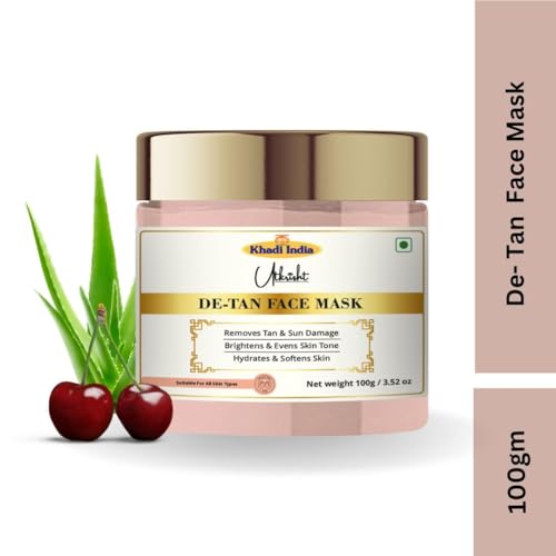 Image of Khadi De-Tan Face Mask 100g | For Breakouts, Tanning & Glowing Skin | With Cherry & Aloe Vera | Removes Dirt & Impurities | All Skin Types | Tan Removal Face Mask for Men & Women