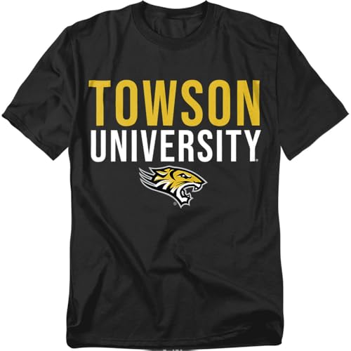 Towson University Official Stacked Unisex Adult T-Shirt, Black, Small