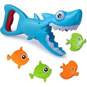 Maxi Fun Baby Bathtub Shark Grabber Bath for Toddlers with 4 Fish Toy (Blue)