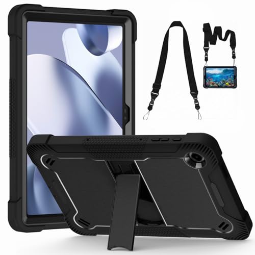 Vrythaxion Kickstand Case for T-Mobile REVVL Tab 2 Tablet 10.1 Inch 2025 Case with Shoulder Strap 3 in 1 Heavy Duty Rugged Shockproof Protective Case for REVVL Tab 2 5G 10.1 Tablets (Black)