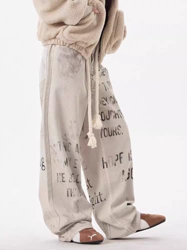 Unisex Y2k 90s Vintage Graffiti Letter Jeans Hip Hop Streetwear Grunge Distressed Casual Baggy Wide Leg Denim Pants3