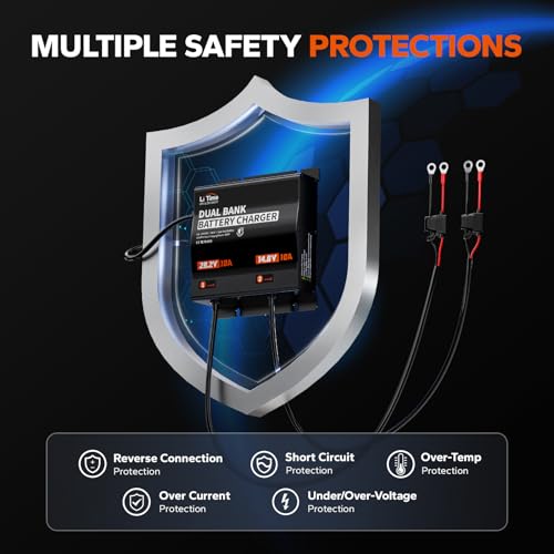 Image of LiTime 2-Bank 12V & 24V 10A Lithium Battery Charger, IP65 Waterproof, AC-DC