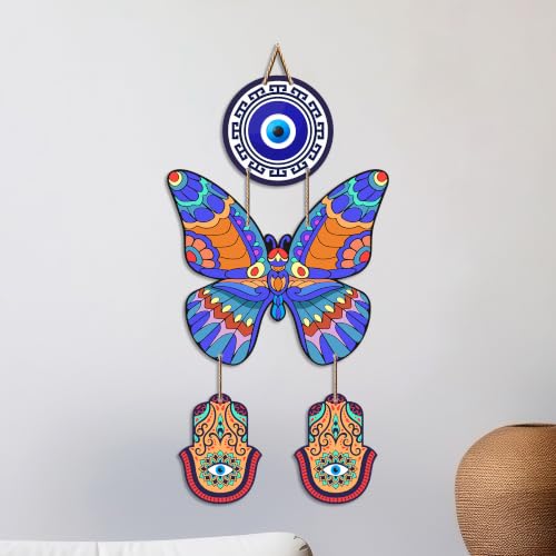 Image of Artvibes Colorful Butterfly Hamsa Evil Eye Wall Hanging for Home Entrance | Nazar Protection MDF Wall Decor | Vastu Wall Art for Living Room | Bedroom & Office | Gift Item (WH 8585N)