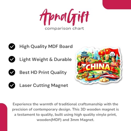 Image of Apna Gift China Souvenir Wooden Fridge Magnet - China Theme Decorative Refrigerator Magnet for Kitchen & Home Decor