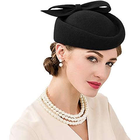 British Style Pillbox Hat Retro Wool Fascinator Wedding Derby Church Party Hats Black Cover