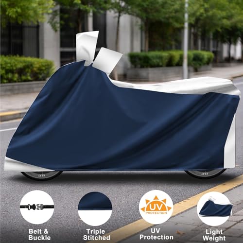 Image of Auto Hub Bike Cover Compatible with Bajaj Pulsar 150 with Mirror Pocket, Dustproof, Heat Resistant, Triple Stitched, Pulsar 150 Bike Cover- Navy, Silver