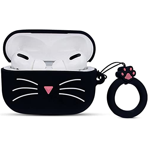 Airpod Pro Case Cover Cute Kitty Animal W Magnetic Dance Cat Airpod Holder Silicone Protective Case For Apple Airpods Pro | Funny Holiday Birthday Gifts For Her Women Teenage Girls (Black) #TOP2