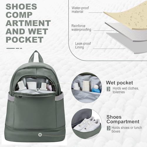 Image of coofay Gym Backpack for Women Men, Sports Backpack with Shoe Compartment | Large Gym Bag with Wet Pocket, Cheer Bag, Lightweight Travel Backpack for Dance, Volleyball, Water-Resistant, Olive Green