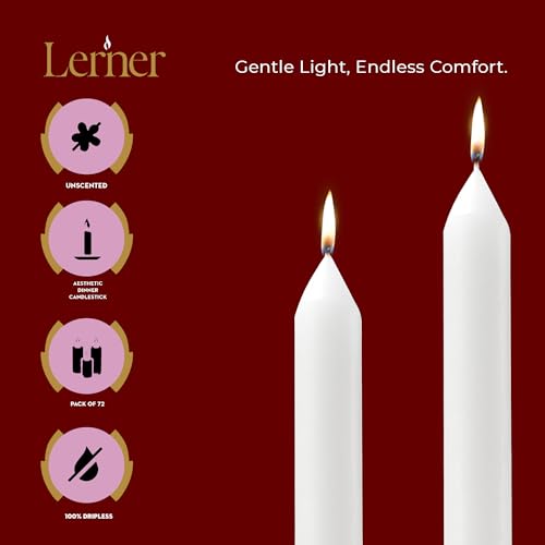 Lerner White Household Candlesticks, Pack of 72 | 3-Hour Burning Time | 4 Inch Tall Dinner Candles | 100% Dripless | Shabbat Candles | Candlesticks for Holidays, Churches, Décor, Emergencies by Lerner Candles - Image 4
