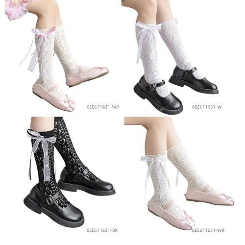 Lace Calf Socks for Teen Girl Bowknot High Boot Socks Leg Stockings Breathable Fashion Loose Socks4