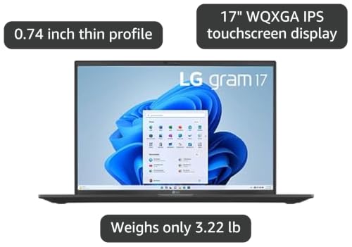 Image of LG Gram 17Z90TL Laptop 17 inch WQXGA IPS Touchscreen Intel 8-Core Ultra 7 258V 32GB LPDDR5 1TB SSD Intel Arc Graphics 140V Thunderbolt 4 Wi-Fi 7 Backlit Keyboard Fingerprint Win11 Home w /ONT 32GB USB