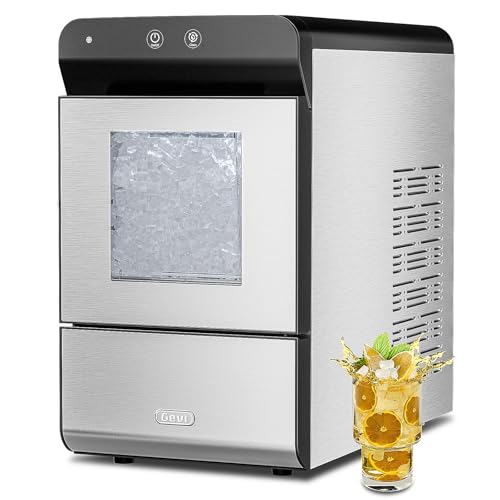 Gevi V2.0 Countertop Gemi Nugget Ice Maker with Viewing Window | Self-Cleaning Pebble Ice Machine | Open and Pour Water Refill | Stainless Steel Housing | 16.7''H Fits Under Wall