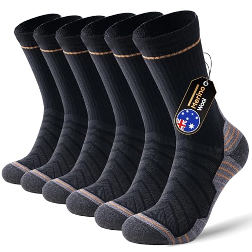 Merino Wool Hiking Crew Socks for Men & Women, Thermal Socks,Cushioned Anti-Blister, Breathable 3 Pairs